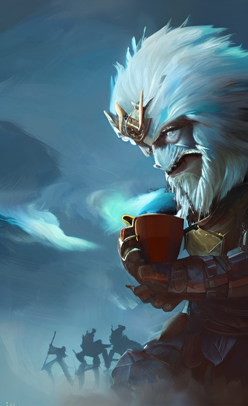 Masterpiece - warrior drinking a cup of coffee on a battle field preview