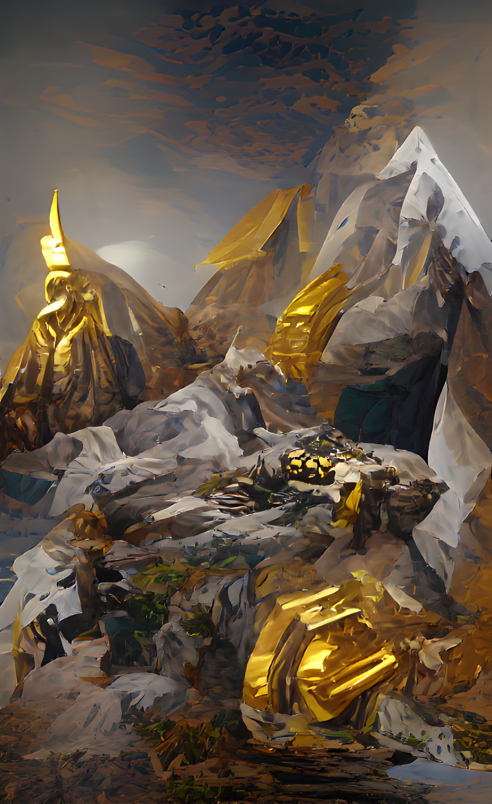 mountain lair of exquisite gold and black quartz with dragon guards and marble statues preview