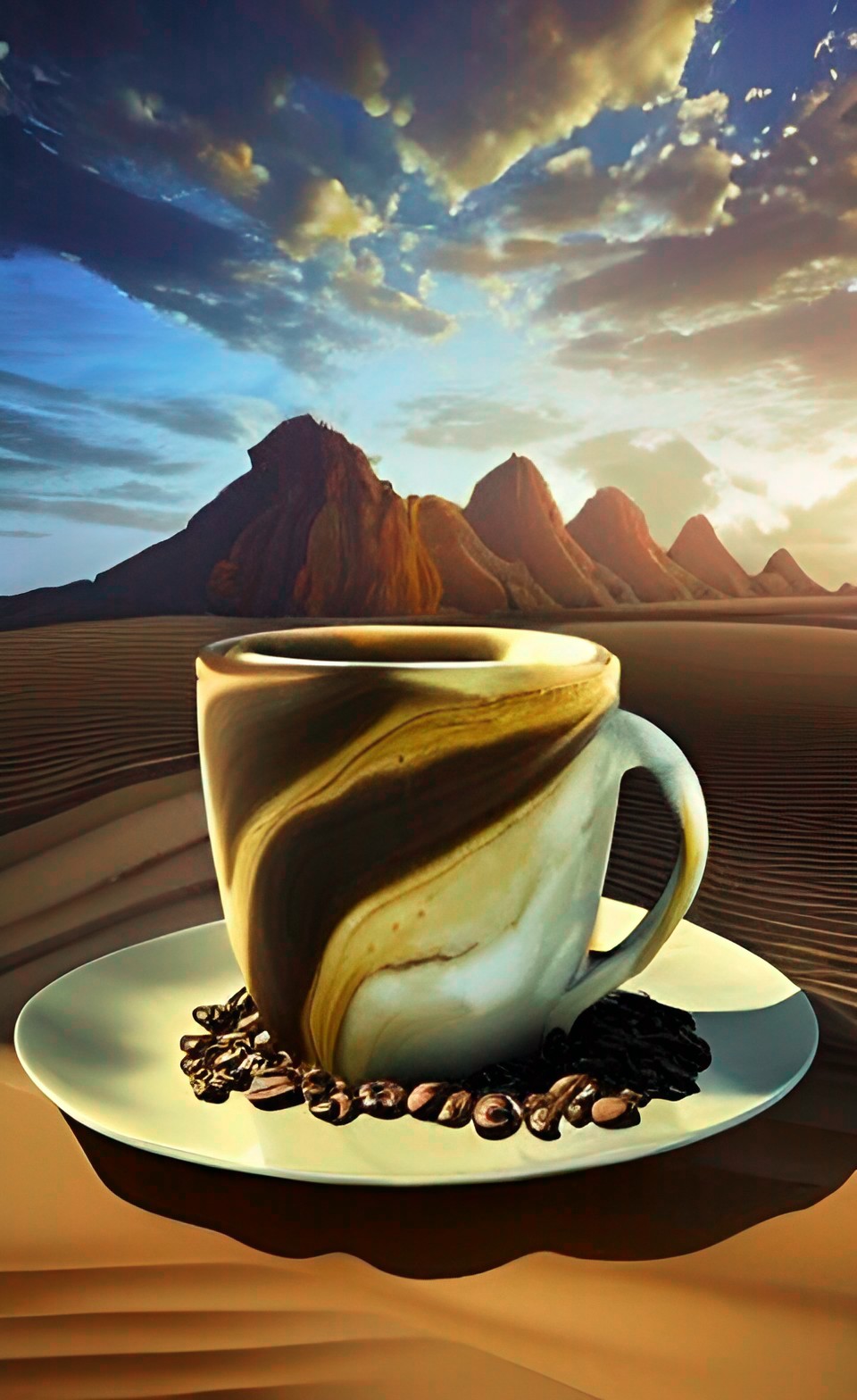 My Oasis - cup of coffee in a desert landscape preview
