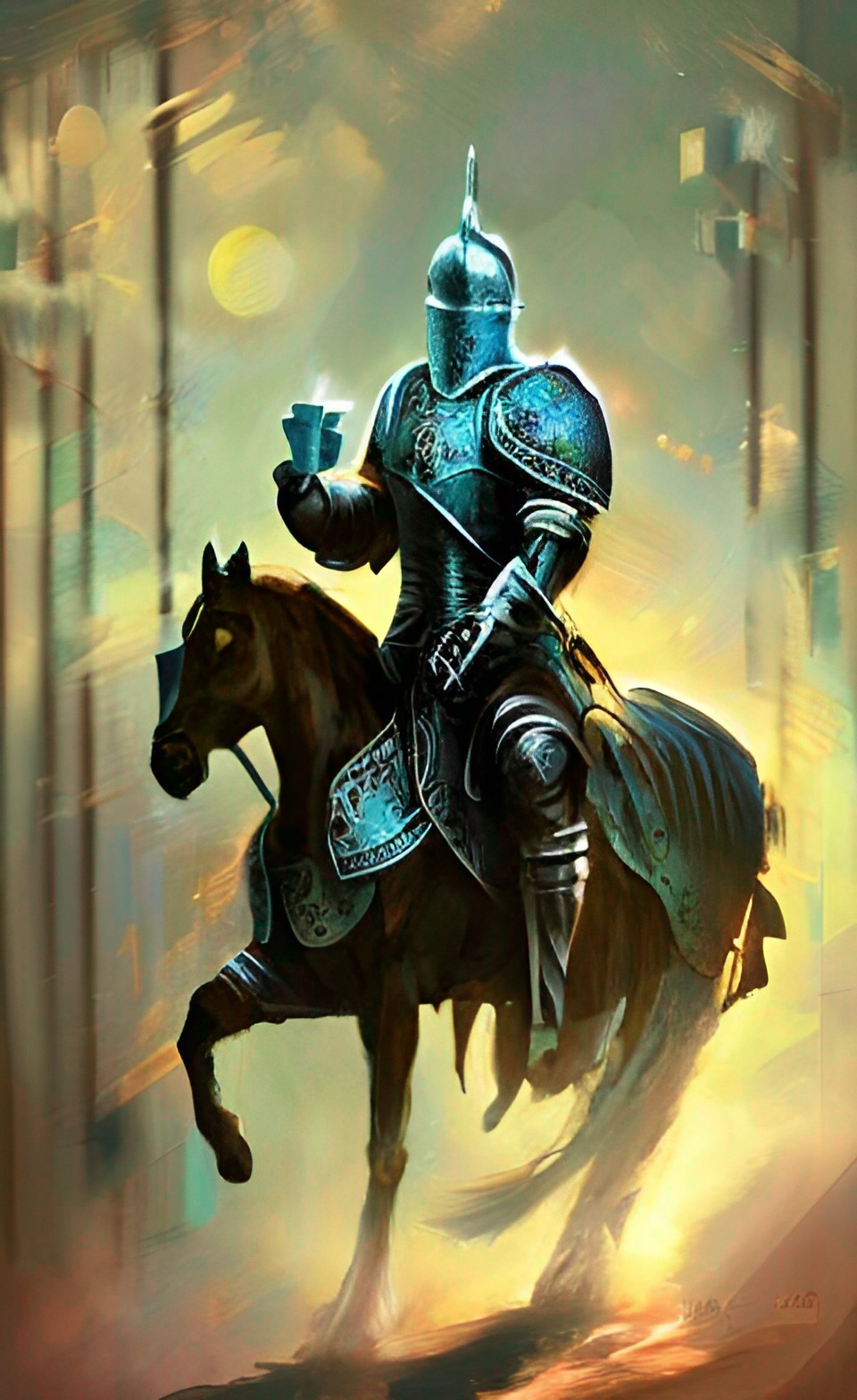 Noblest of Them All - knight drinking a cup of coffee sitting on a horse preview