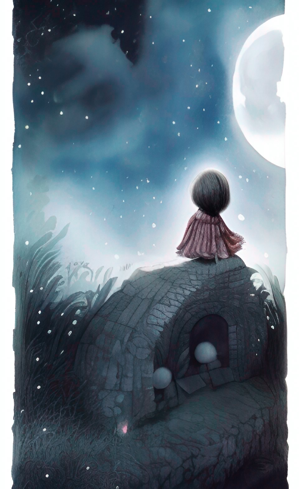 a little doll staring at the moon and the stars preview