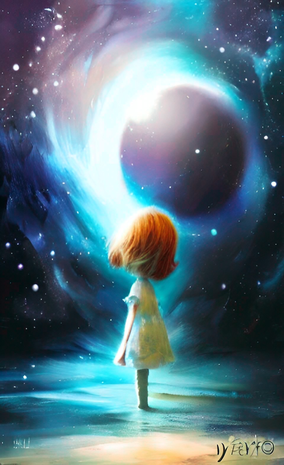 a little doll staring at the moon and the stars preview