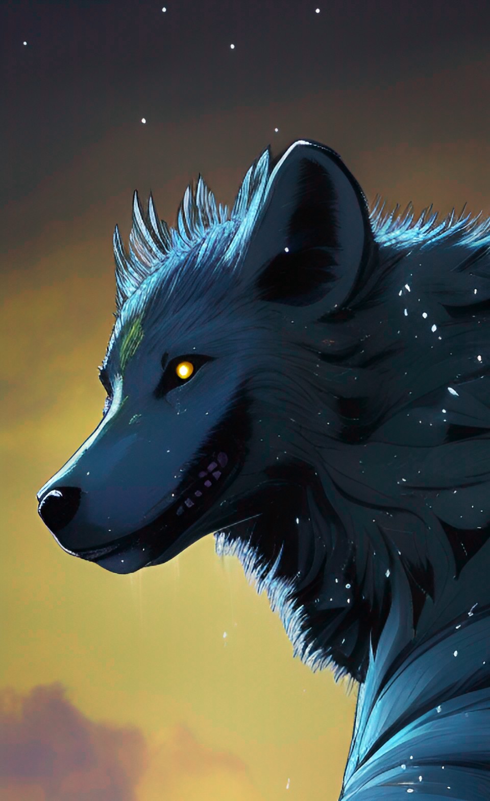 black hyena character, warrior, fantasy, studio ghibli, digital art, wolf face, anime, manga, detailed, $deformed, ugly, feral, weird eyes, blurry, human, human face, person, signature$ preview