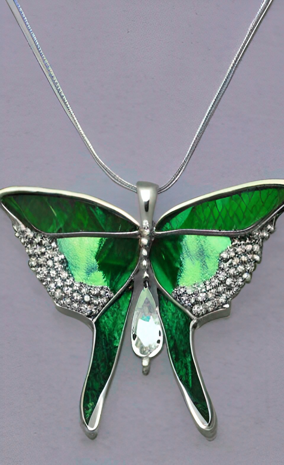 gem jeweled luna moth pendant silver, intricate detail preview