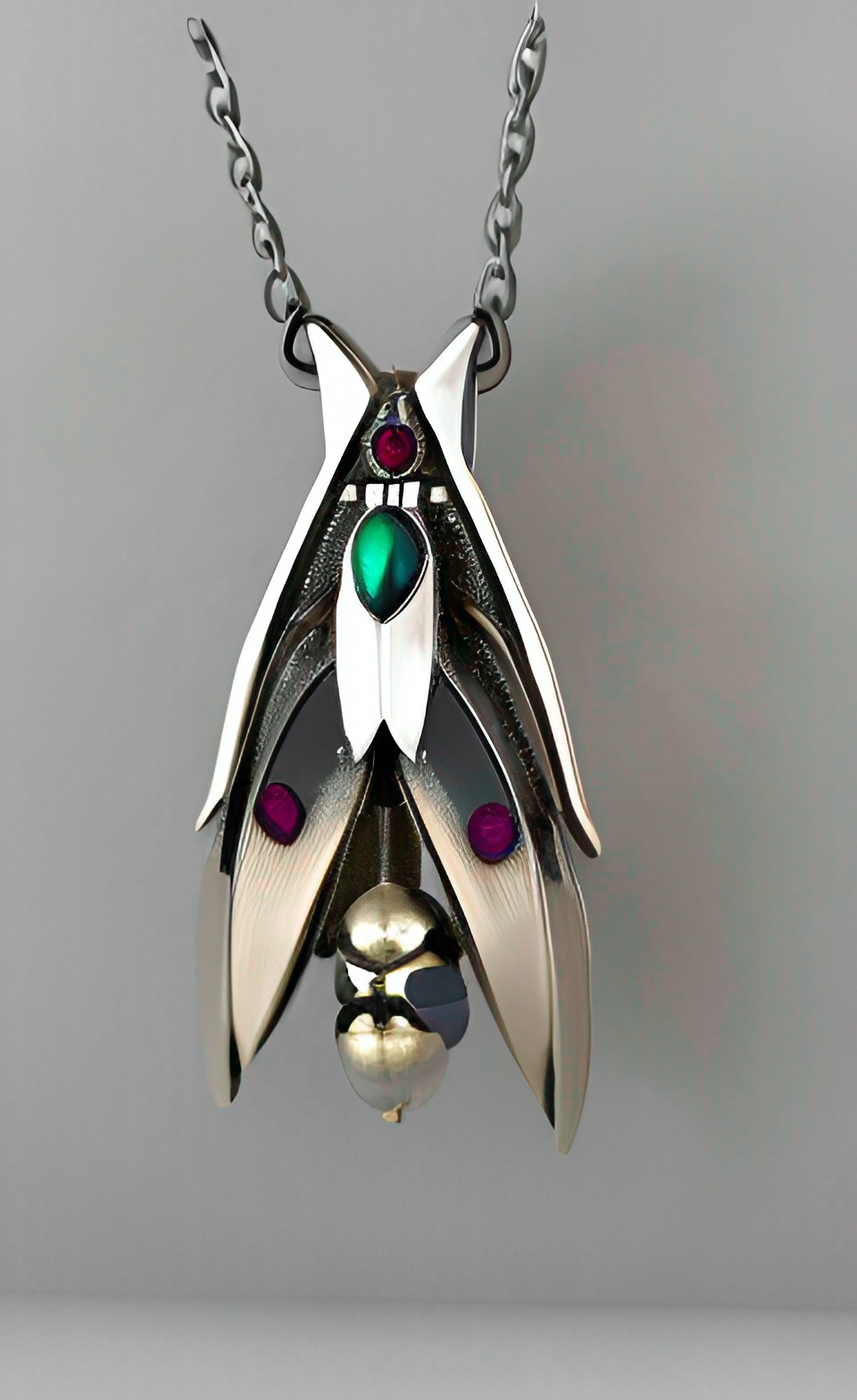 stylized moth pendant, silver, gemstones preview