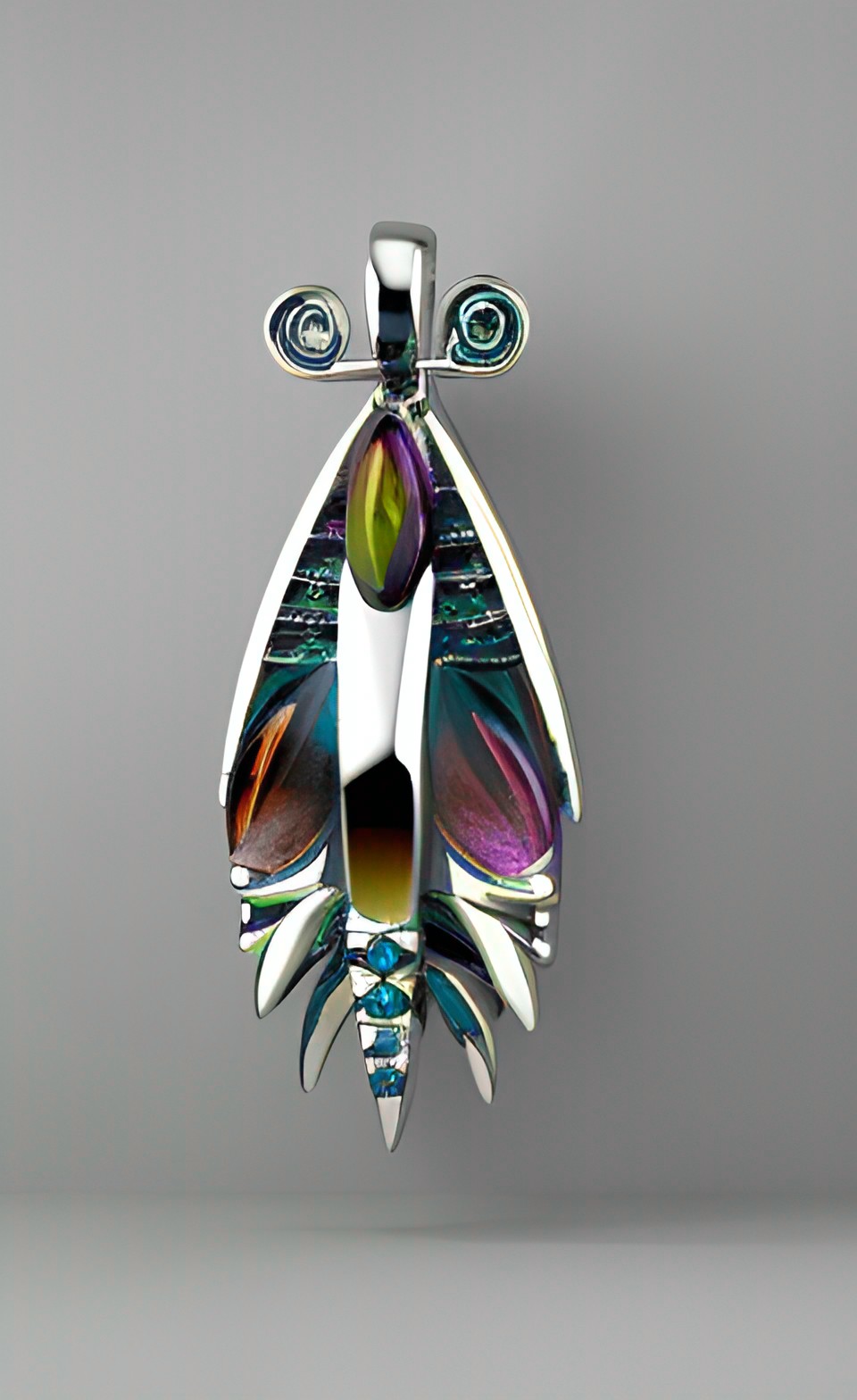 stylized moth pendant, silver, gemstones preview