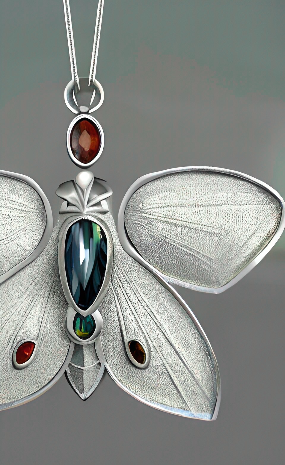 stylized moth pendant, silver, gemstones preview