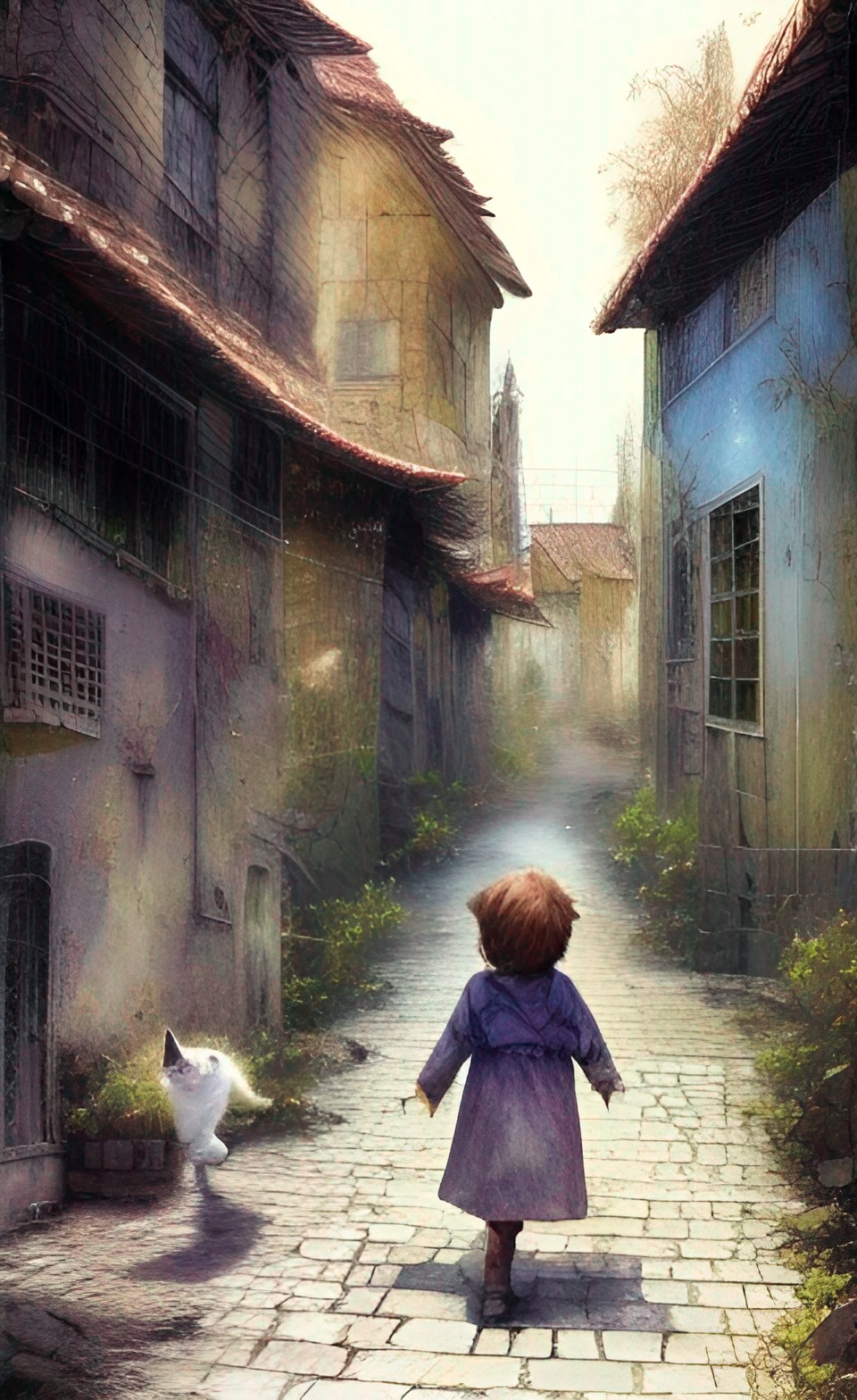 cute kitty strolling lonely alley kids smiling having a good time preview