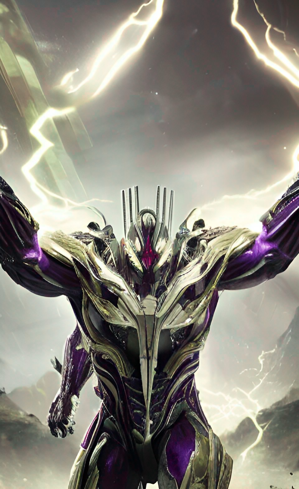 metal, iron, platinum,silver,metamorphosis, eye, light, force, thunder, transformation, infinity, galaxy, rage, venom, carnage, toxin, million, marble, with a purple & silver color palette, warframe, thundertech preview