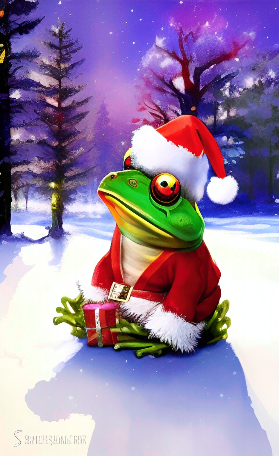 frog wearing a santa hat preview