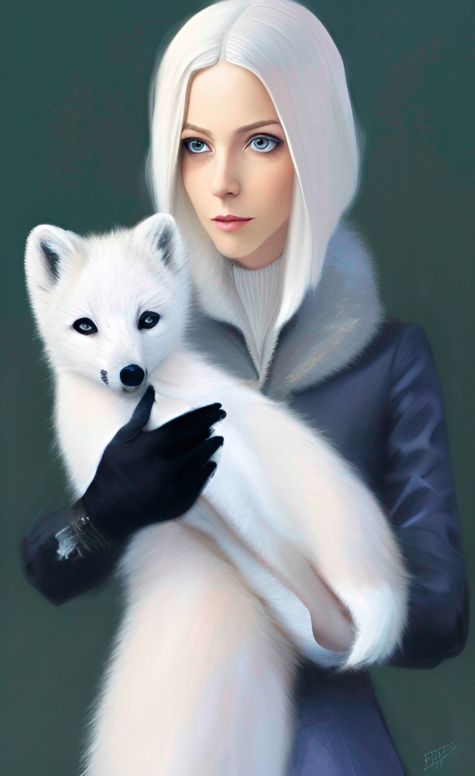 platinum blonde woman holding an arctic fox preview