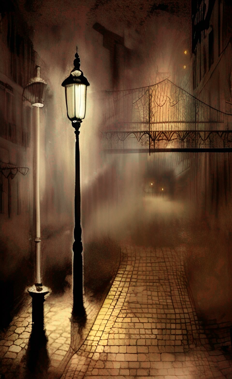 foggy night with gas lamps preview