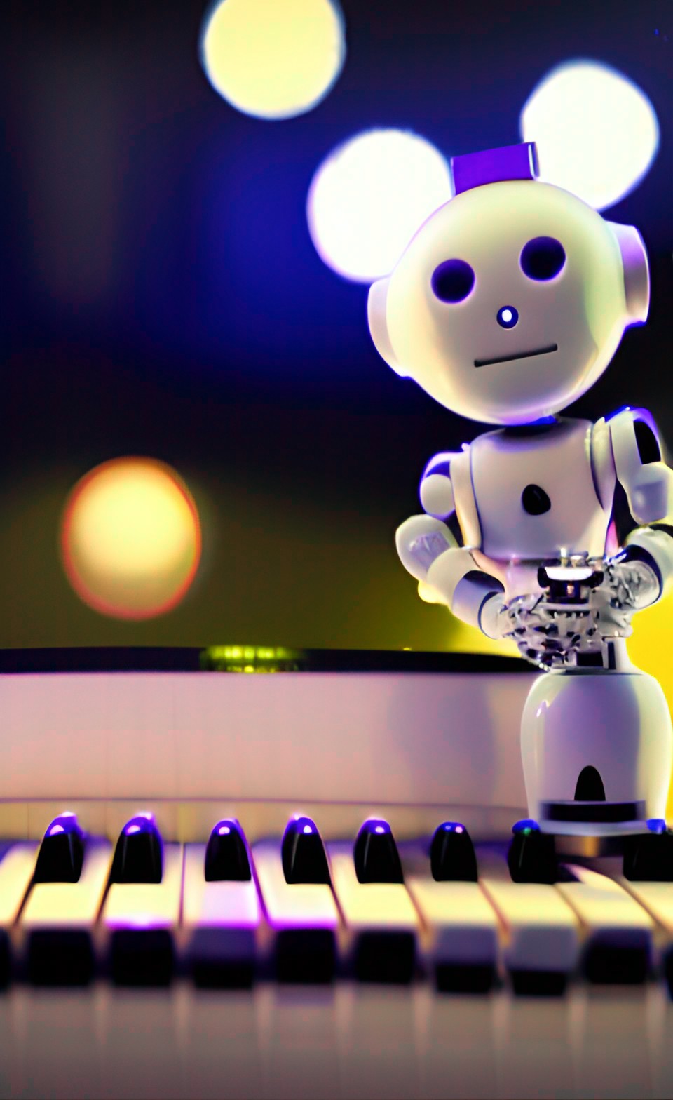 robot playing a grand piano at christmas time cinematic lighting 4k preview