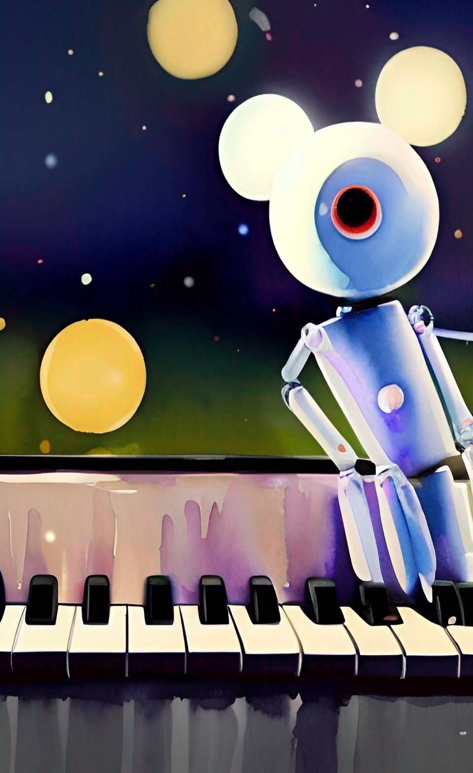 robot with piano at christmas time dramatic lighting 4k glittery glossy glowing preview