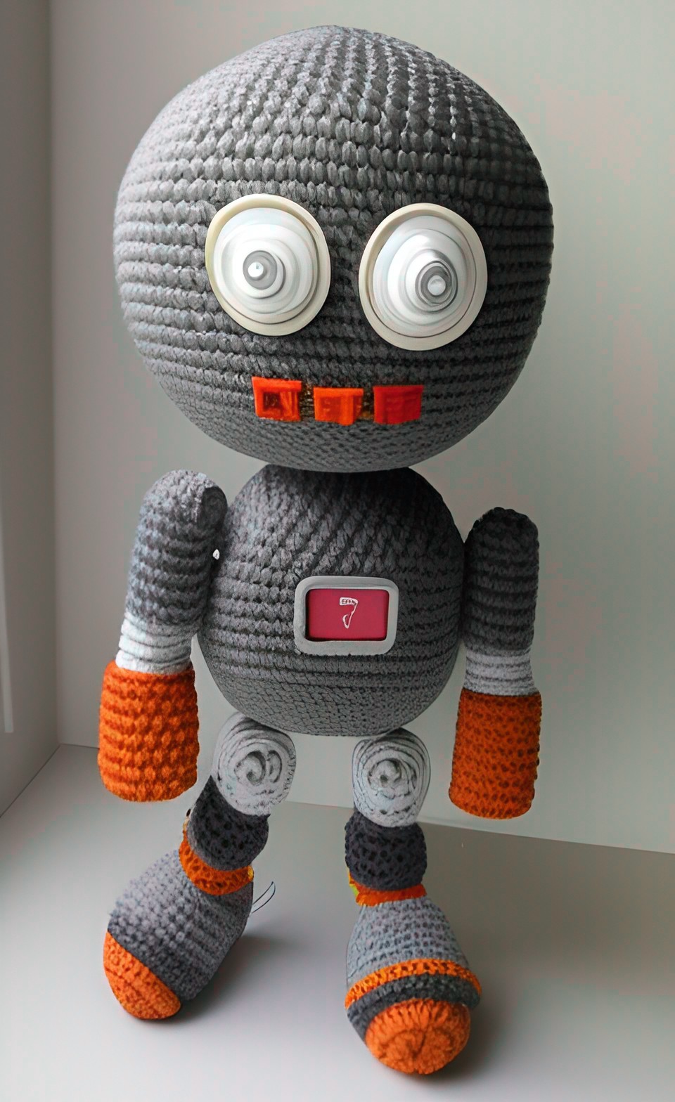 amigurumi robot in grey chenille yarn preview