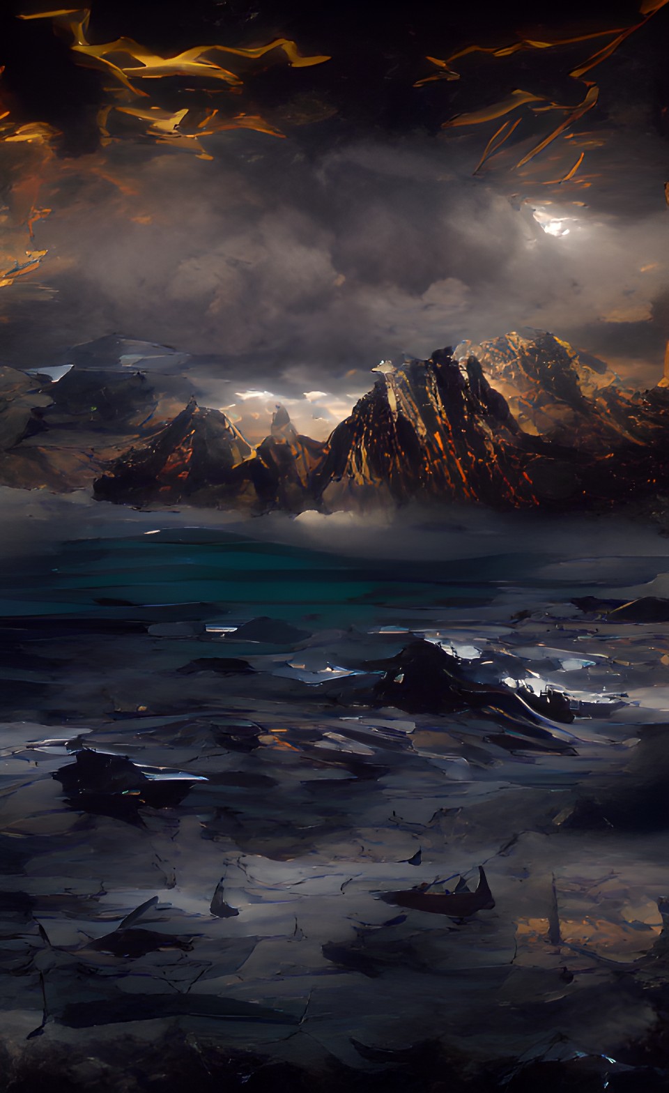 sea, mountains, dark sky preview