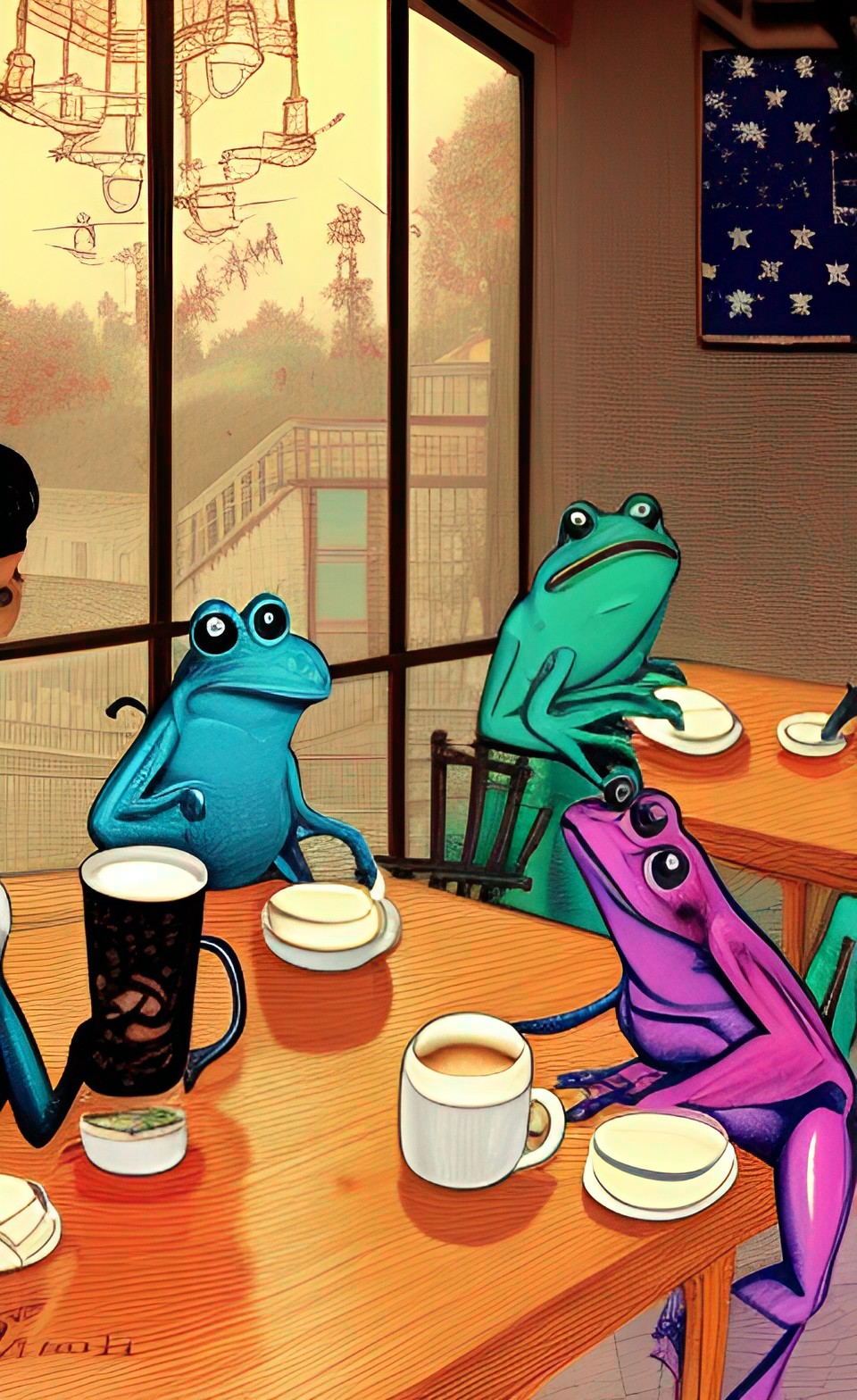 frogs discussing american politics over cups of expensive coffee preview