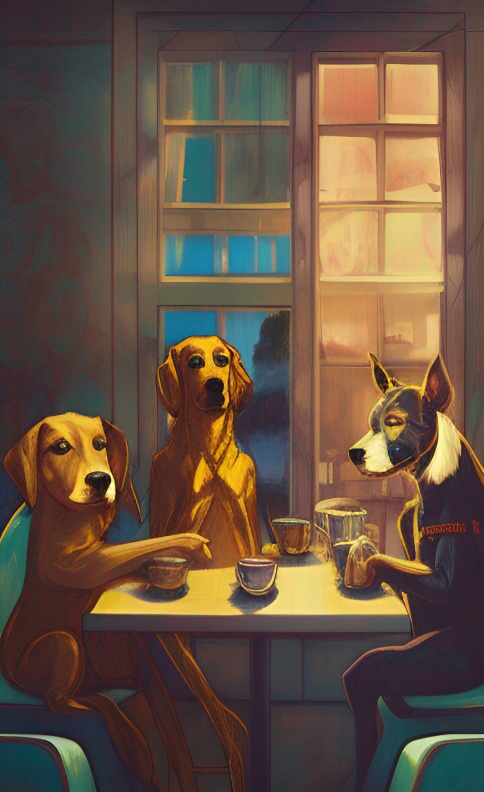 dogs plotting the revolution in a cafe preview