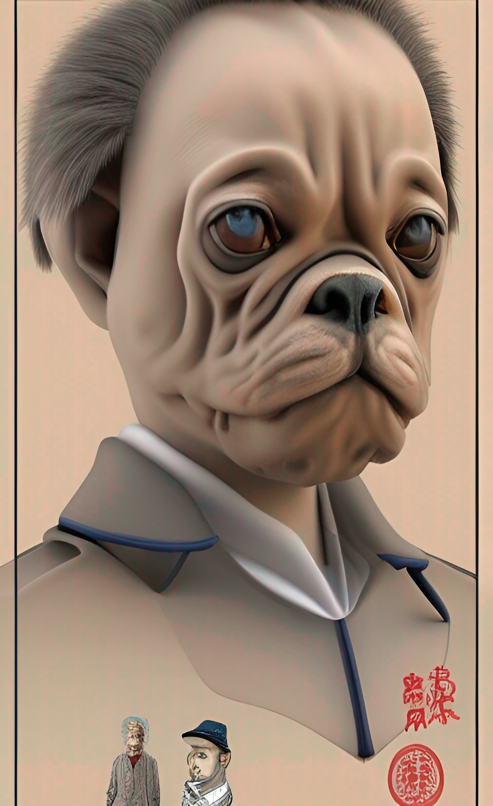 human pug hybrid in a school uniform preview