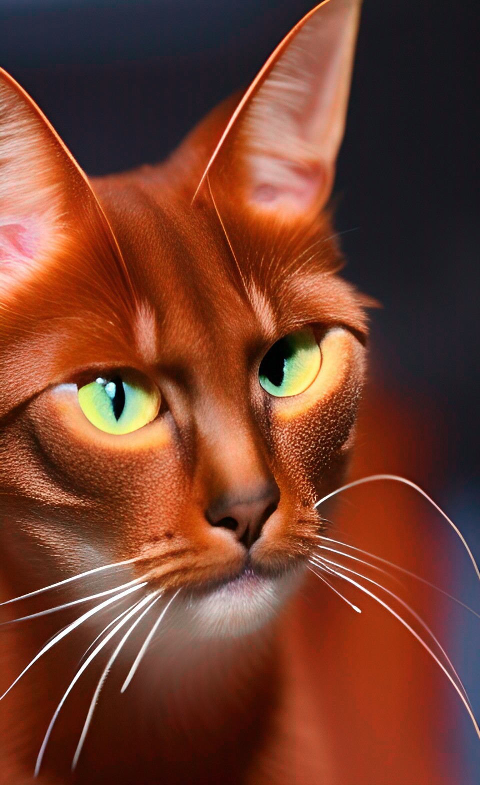 a red abyssinian with one missing eye and a white chest yellow eyes preview