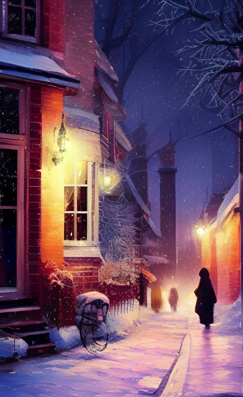 a cozy street scene at night preview