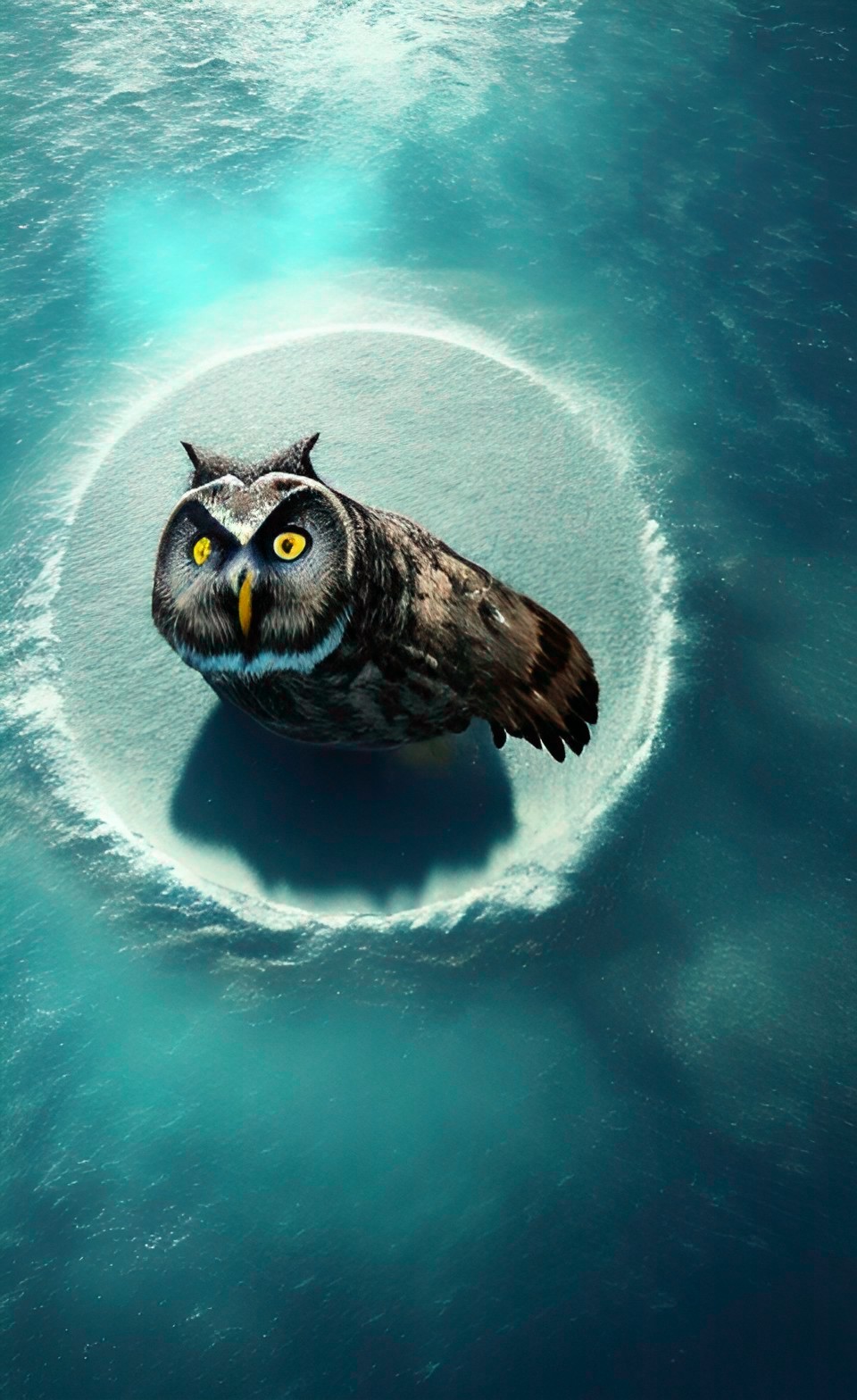 a dead owl floating in an expansive ocean preview