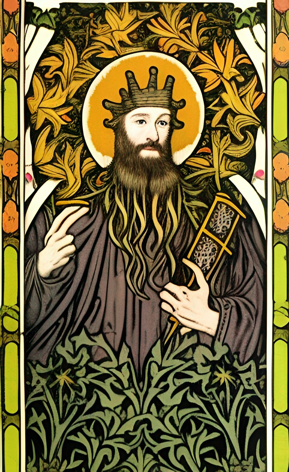 the glorious high king (william morris, surreal, arts and crafts movement, tarot card style) preview