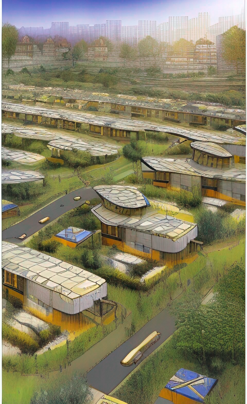 organic eco-village, high quality, high density, transit-centered affordable housing plan with solar energy preview