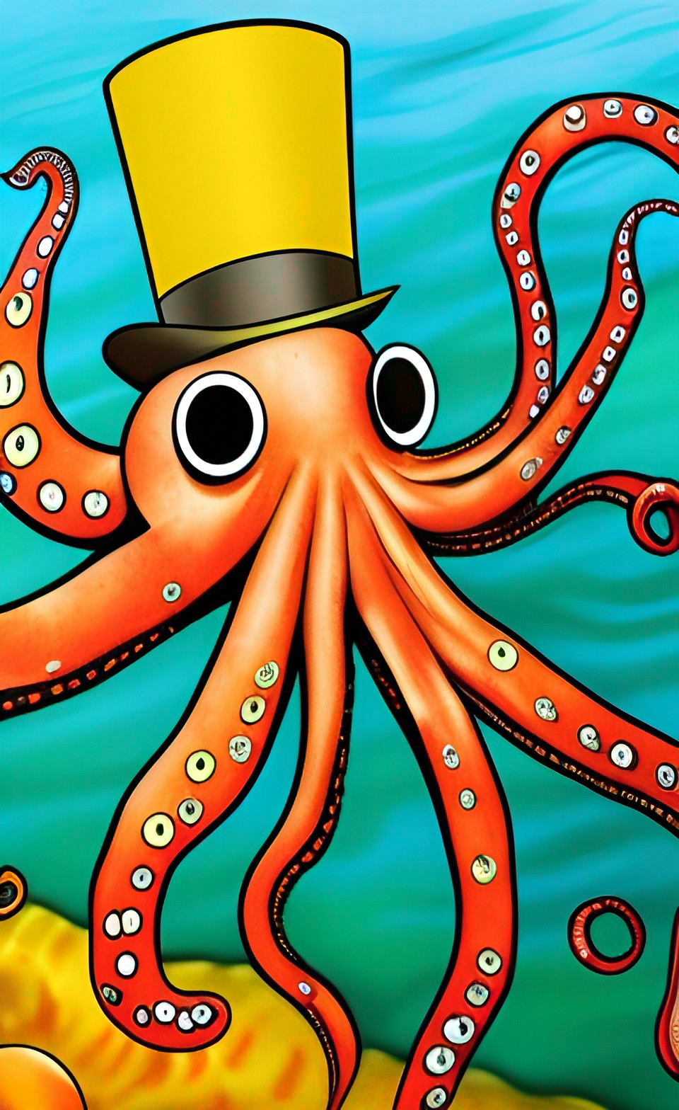 octopus wearing a top hat, colorful under sea waterscape preview