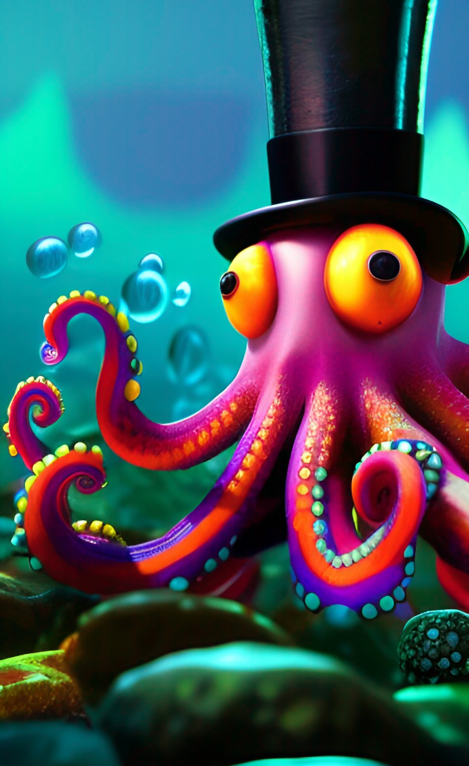 octopus wearing a top hat, colorful, reef, fish preview