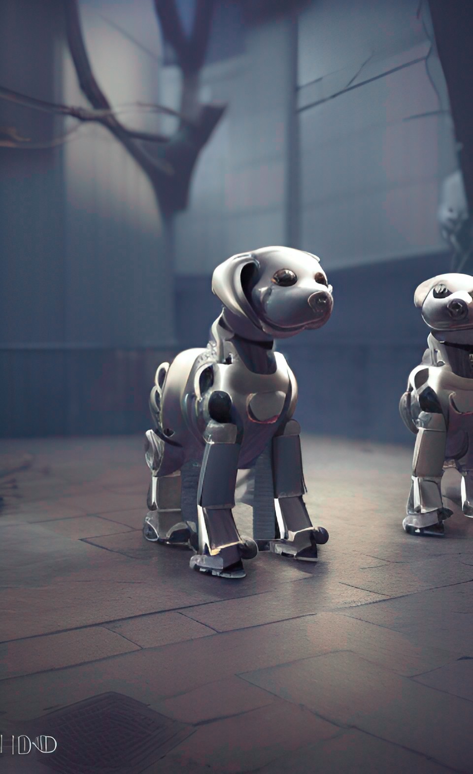 friendly robot dogs, silver, high tech preview