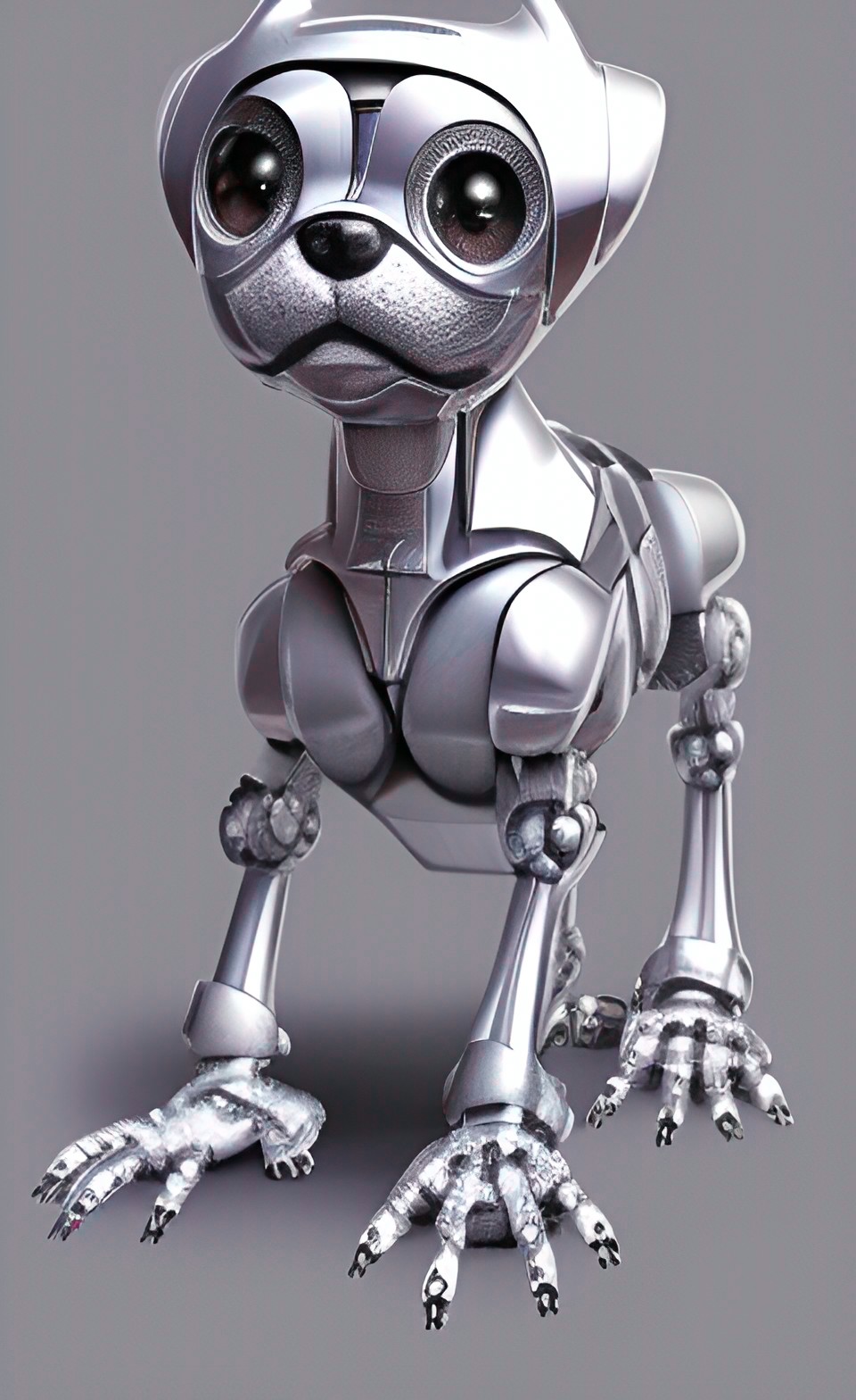 friendly robot dogs, silver, high tech preview