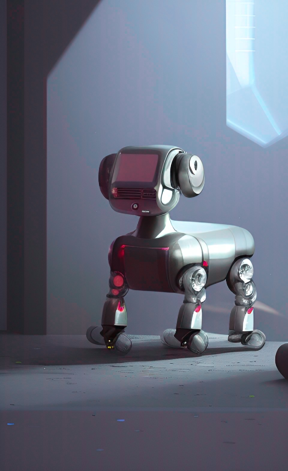 friendly robot dogs, silver, high tech preview