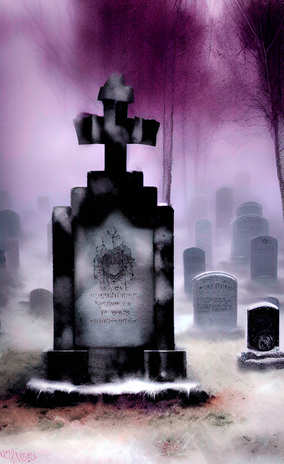 graveyard with red sky and fog everywhere preview