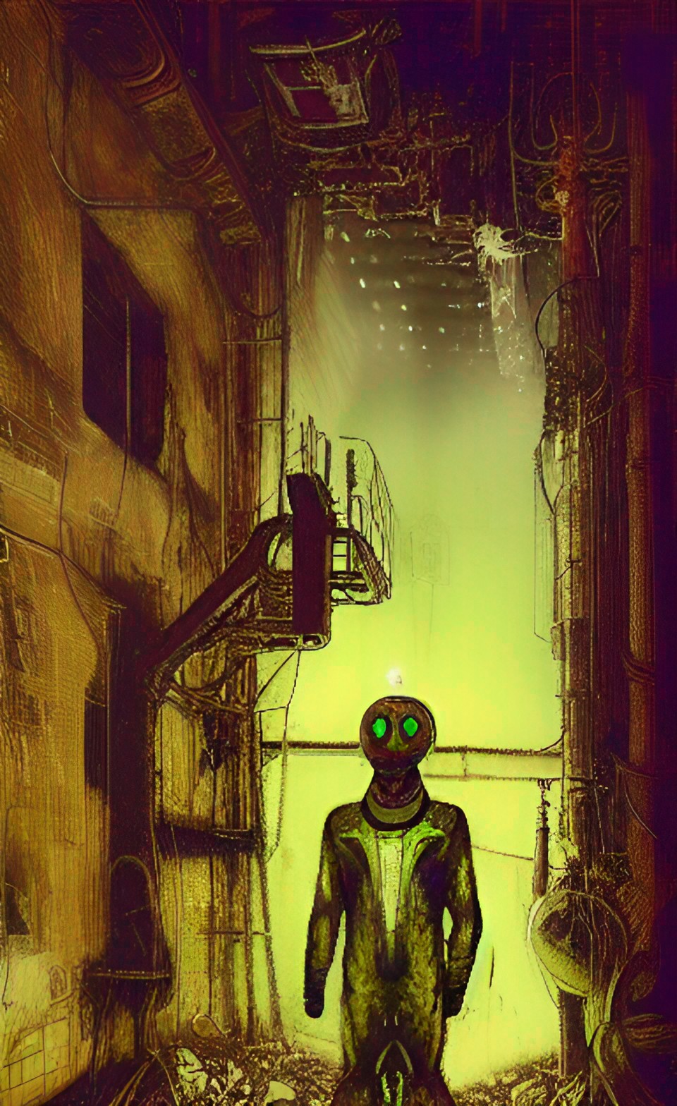 green glowing old diving suit in the dark sewers preview