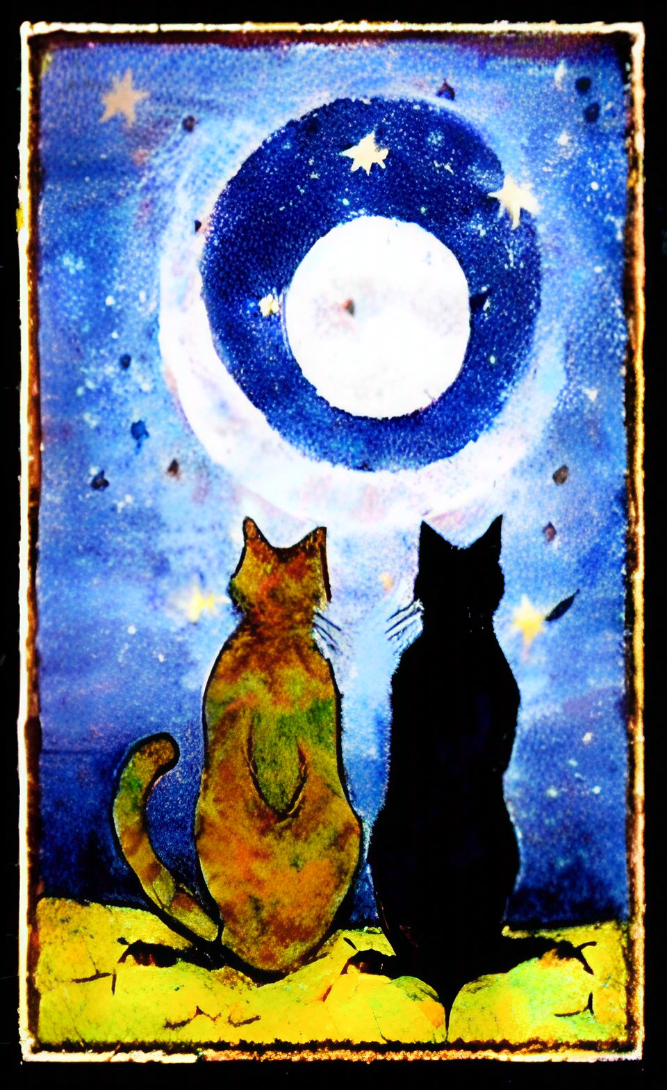 pair of cats sitting with back to me under the moon preview