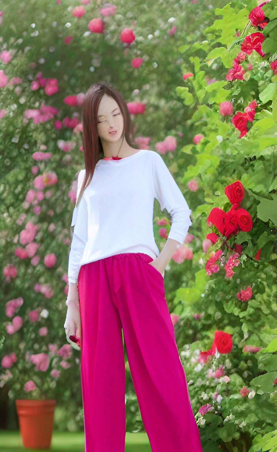 long pants pink withred roses flowers preview