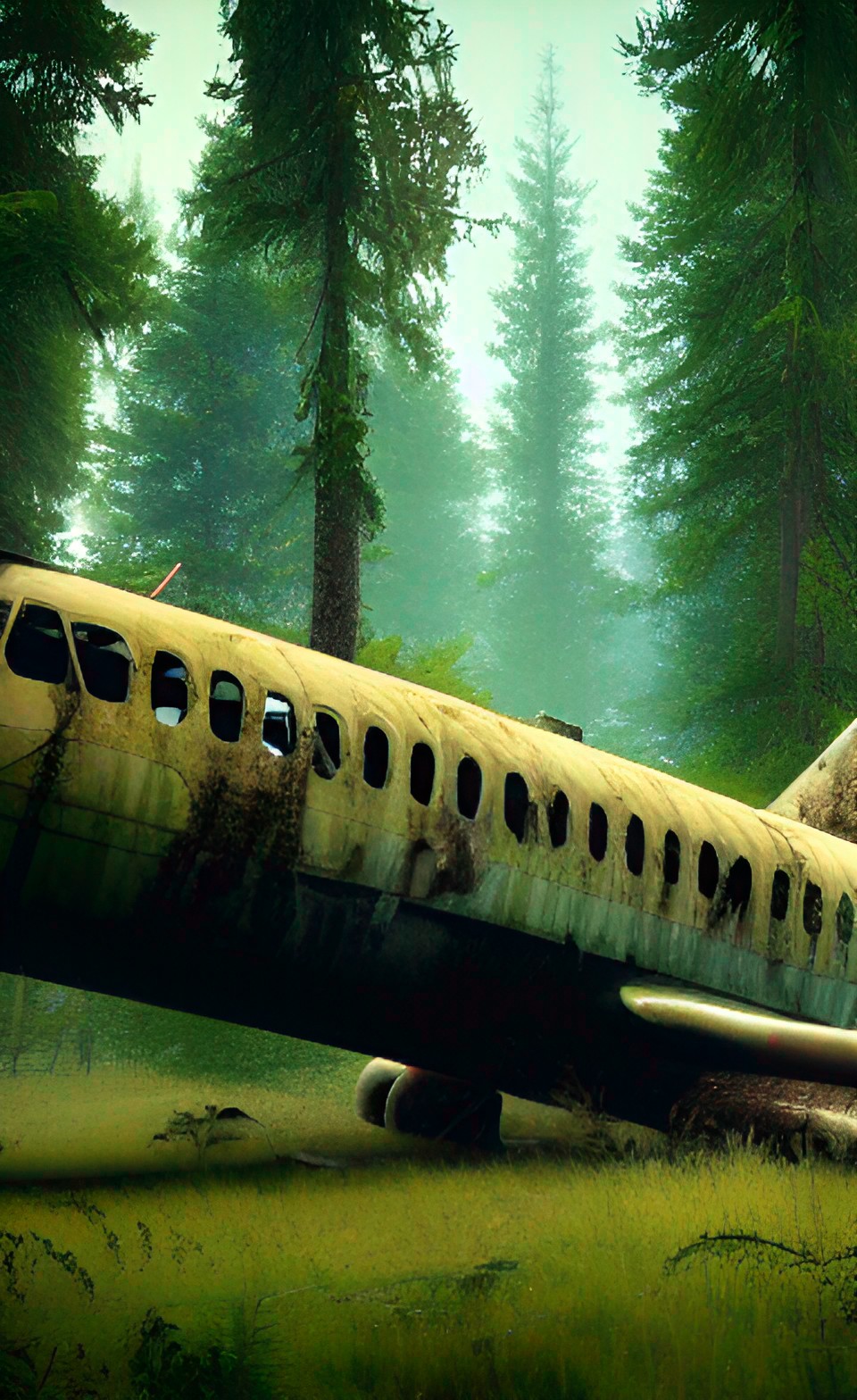 wrecked aeroplane in a forest preview