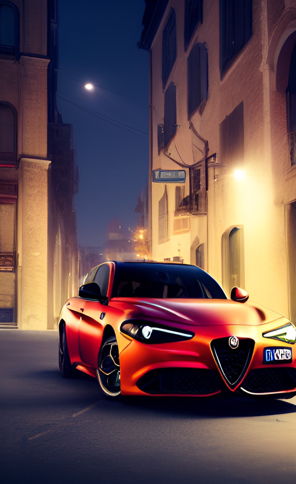 alfa romeo giulia quadrifoglio with austrians streets at night in the background,hd, high resolution, preview