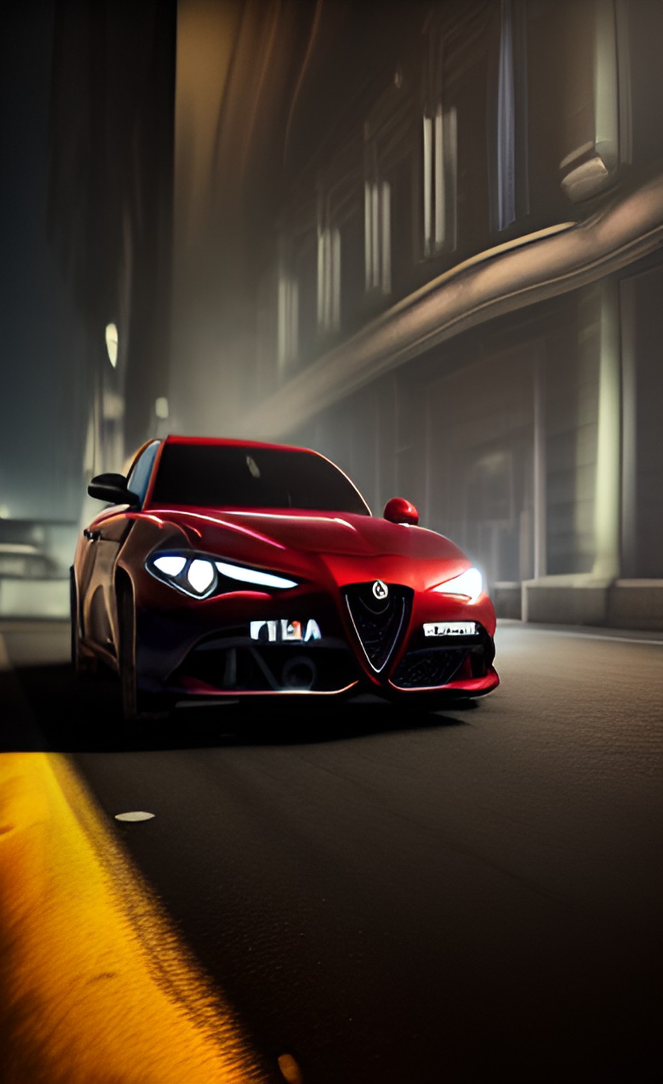 alfa romeo giulia quadrifoglio, city night, road, racing preview