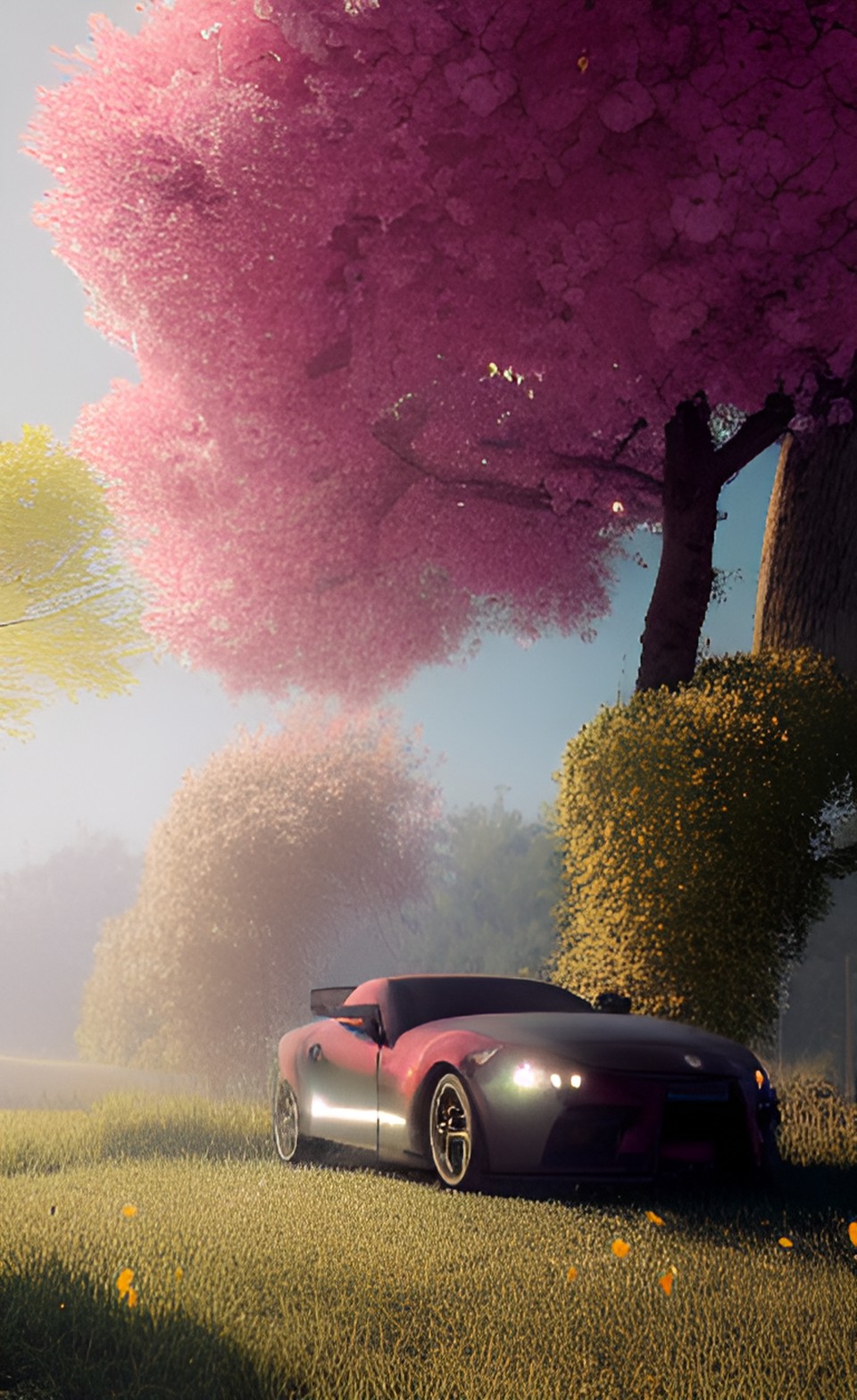 blossom tree with parked supra mk 4 preview