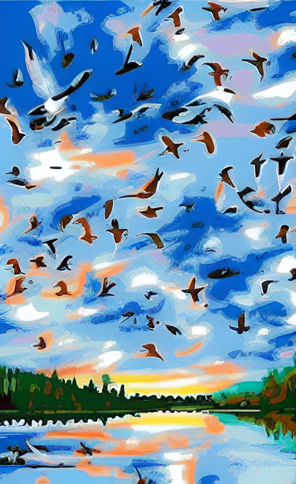 an abstract flock of birds in an abstract sky preview