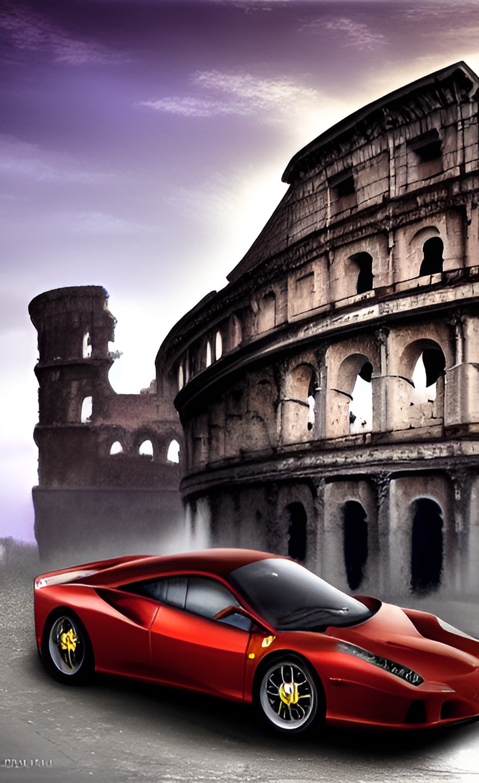 roman building with ferrari and ford preview