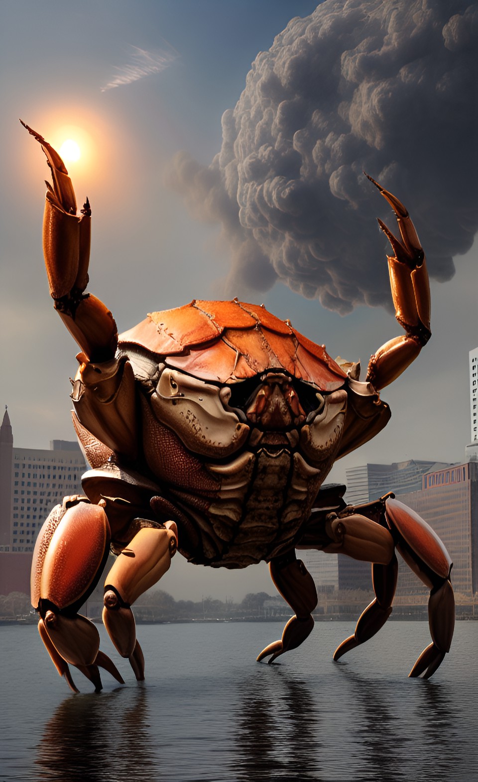 giant armored warrior crab emerging from the chesapeake bay to destroy baltimore preview