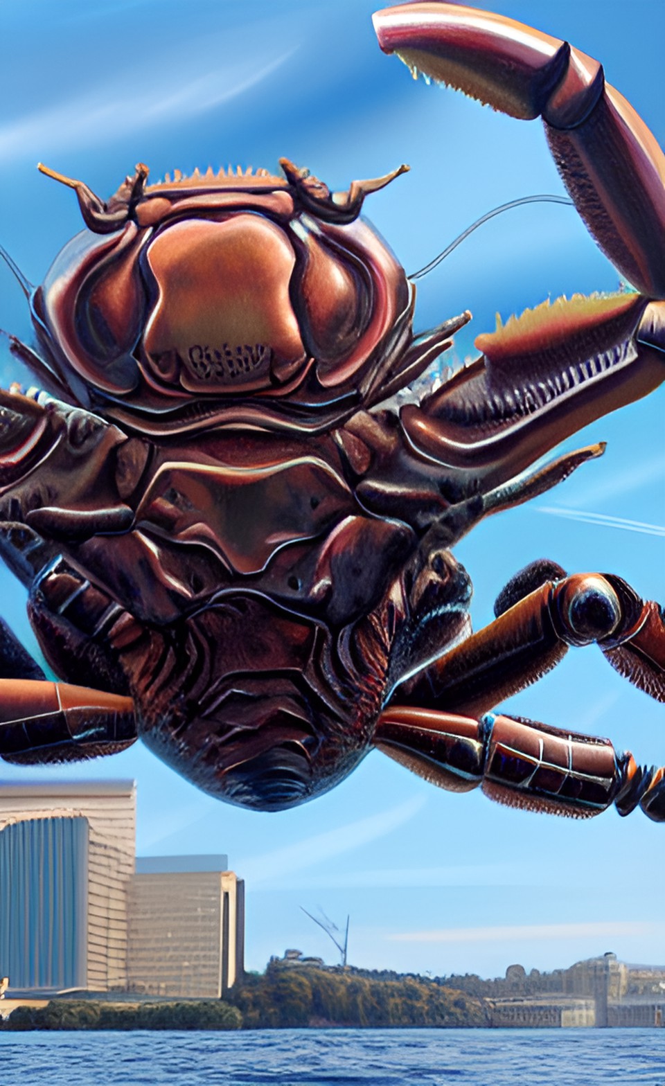 giant armored warrior crab emerging from the chesapeake bay to destroy baltimore preview