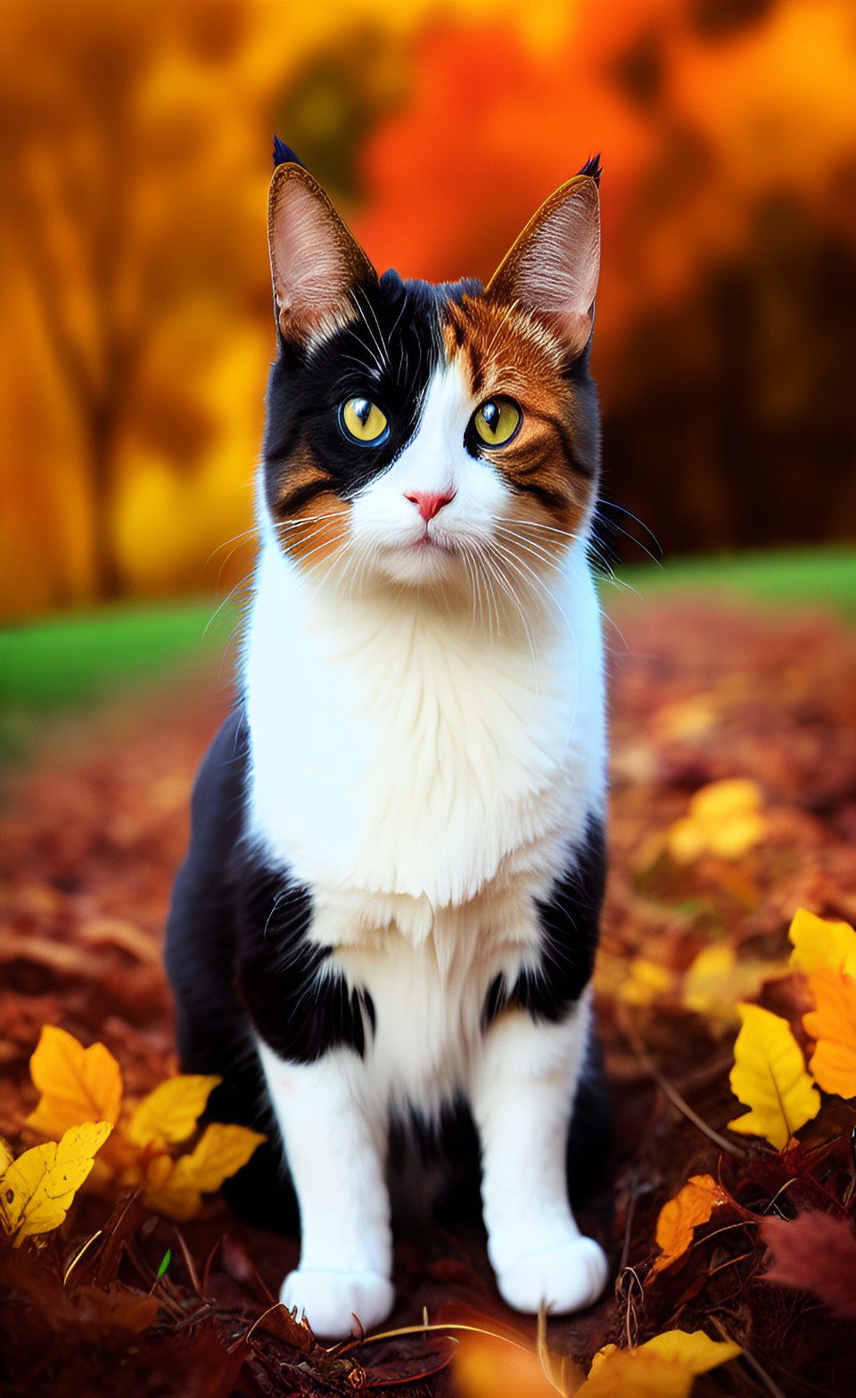 gato tricolor en un campo otoñal preview