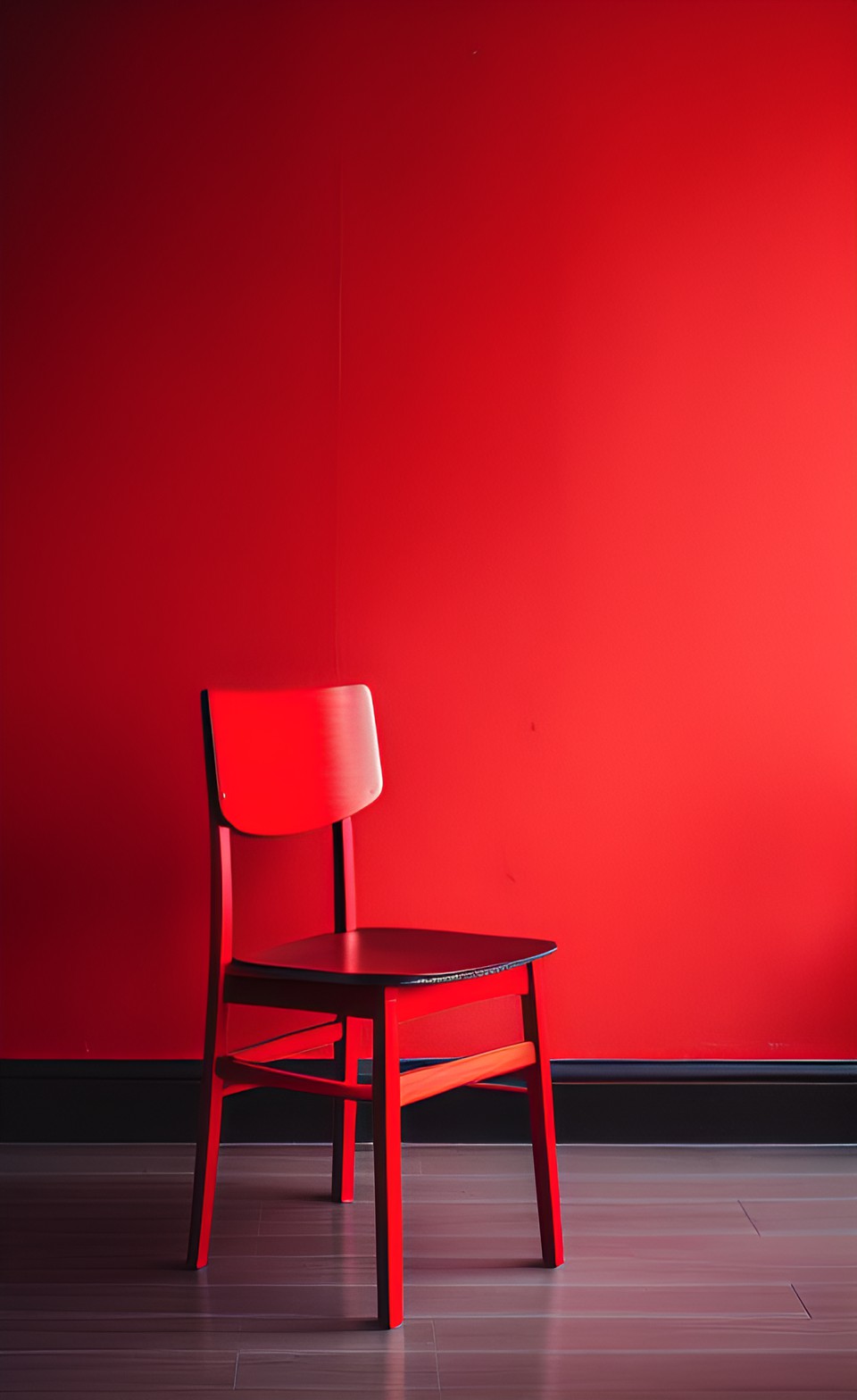 single wooden chair in an empty red room preview