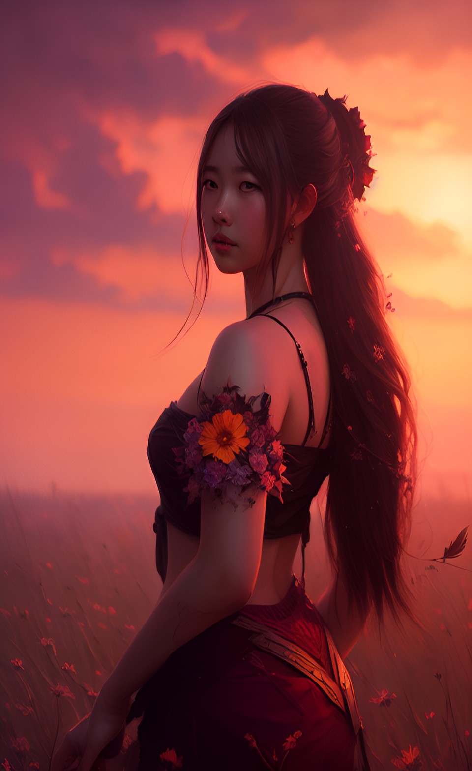 sunset flowering valhalla, by wlop, by elymiart, artstation, 8k preview