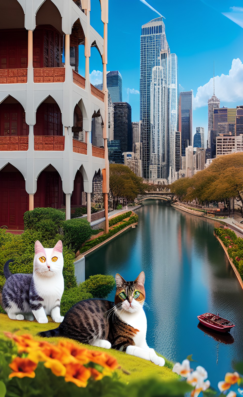 a city in a grand feline civilization full of wise cats preview