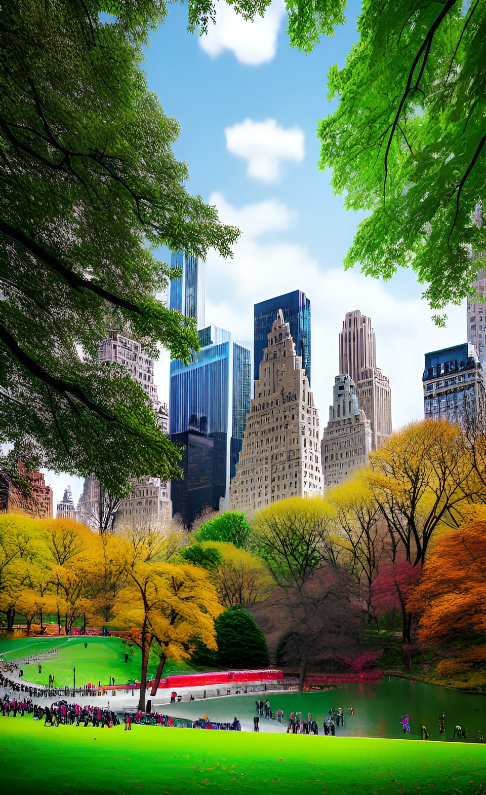 central park with buildings in the background in the style of adolf dehn preview